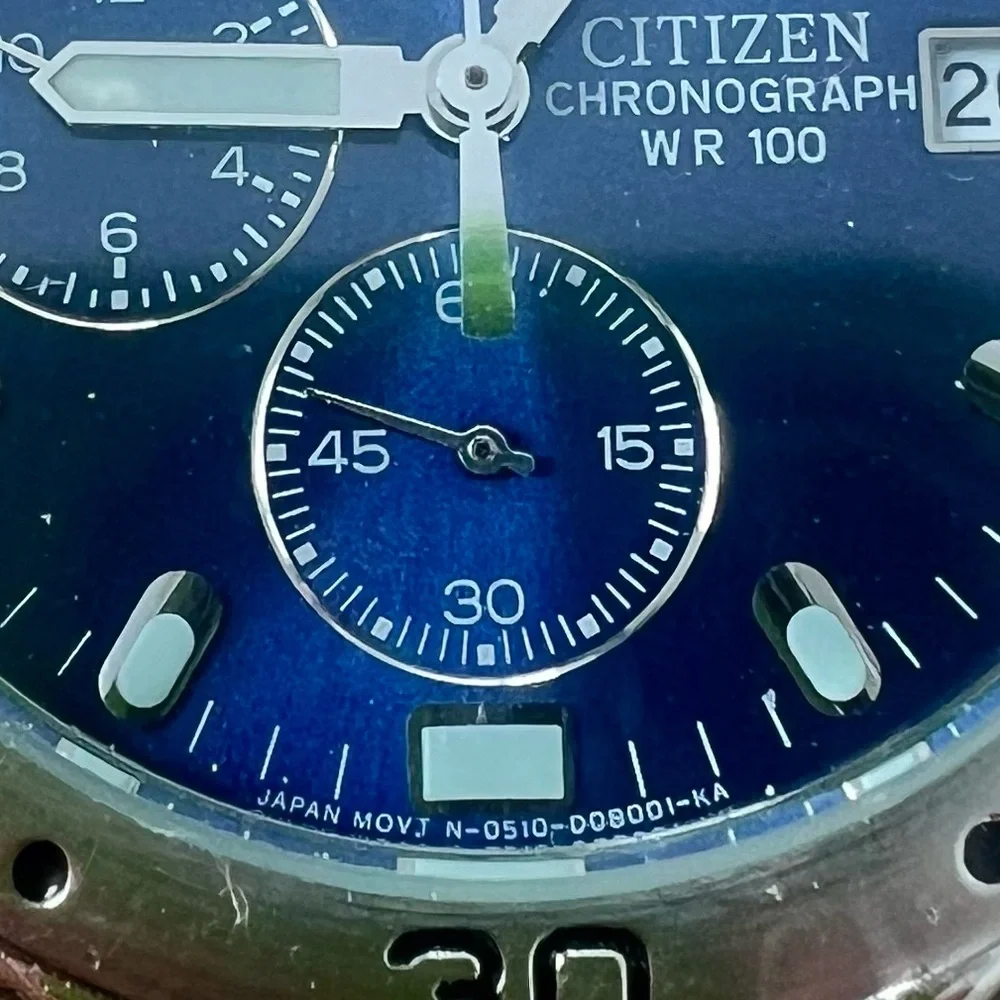 Citizen chronograph blue dial stainless steel watch NEW BATTERY